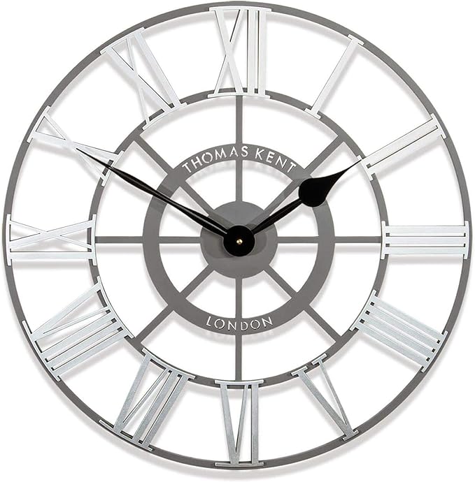 thomas kent 晚星骷髅挂钟,银色罗马数字 - 24 英寸伦敦